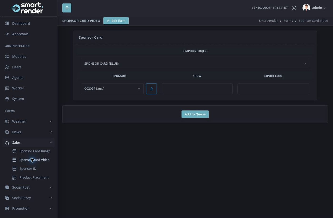 Sponsor card video form